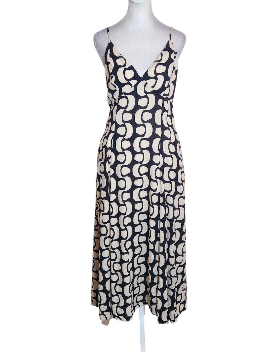ILLA ILLA Cream and Black Print Midi Slip Dress Size Medium